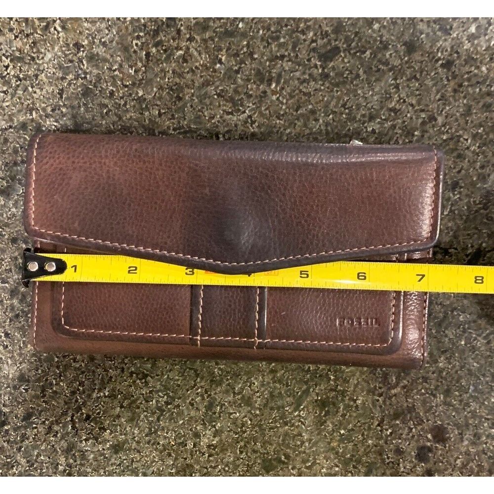 Fossil Brown Trifold Checkbook Wallet Genuine Soft‎ Leather - Picture 8 of 11